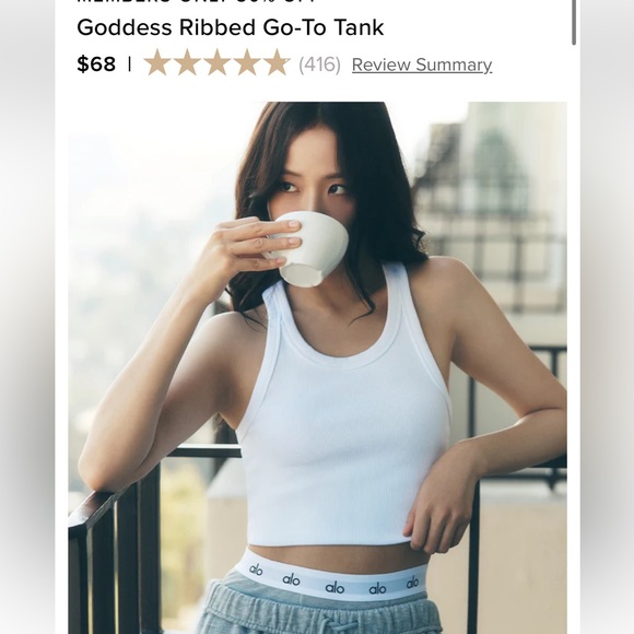 ALO YOGA GODDESS RIBBED GO-TO TANK | WHITE | SIZE: M - Picture 3 of 7